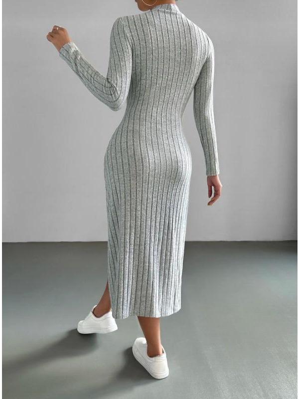 Осень-зима женское ребристое трикотажное платье элегантное шикарное модное длинное рукава с круглым вырезом облегающее платье-корсет в уличном стиле