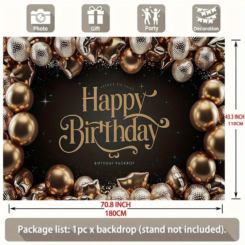 Black Golden Birthday Banner, Glitter Orbs Stars Backdrop Wall Decor for Party