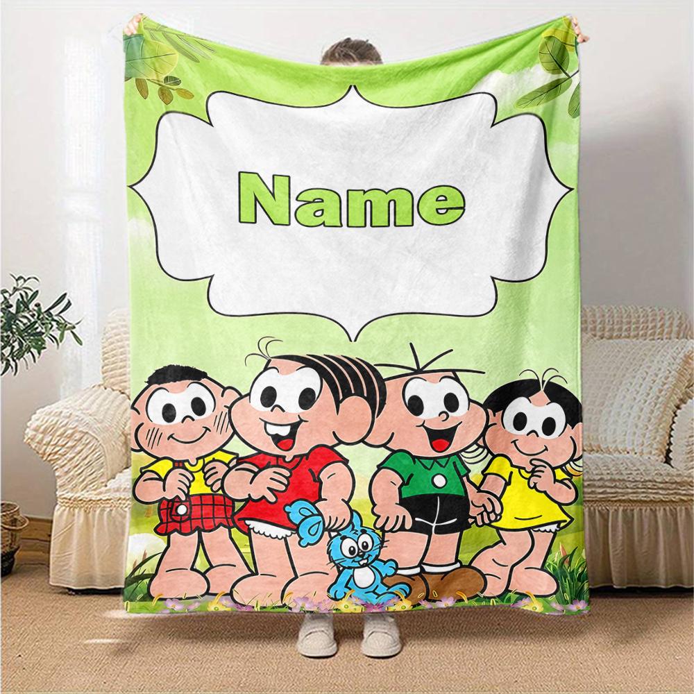 Custom Name Turma da Mônica Theme Printed Blanket - Perfect for Couch, Bed, Travel & Outdoor Use | Machine Washable, Cozy & Durable.