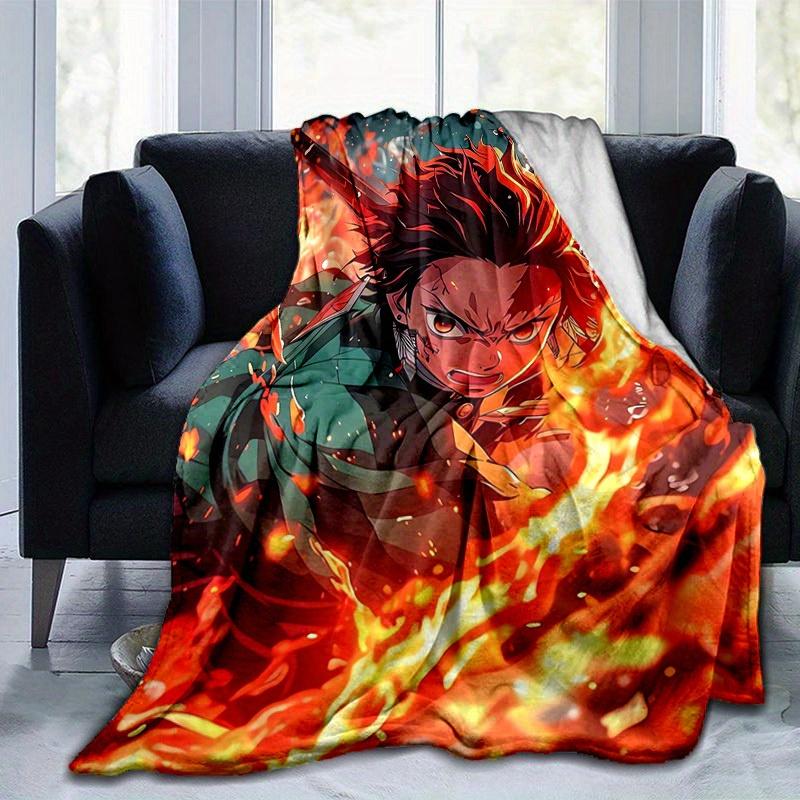 1pc, Anime Demon Slayer Tanjiro Kamado Flame Suit Cosplay Blanket, Home Decor, Couch Throw, Outdoor Blanket, Gift, Flannel Coverlet for Bedroom, Livin