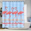 Modern Bathroom Decor: Lavender Bath Shower Curtain with Striking Pink Flamingos On Light Blue Background Perfect for Adding a P
