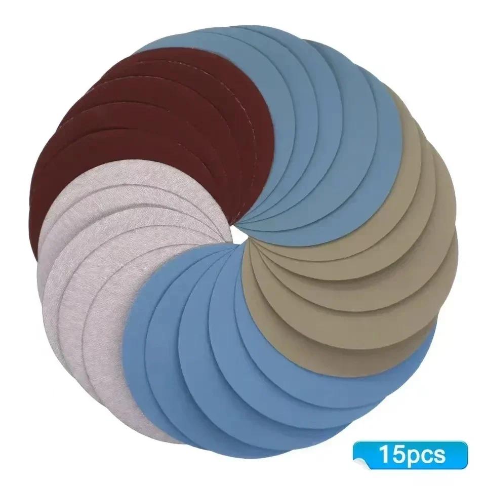 15pcs 125mm Sanding Discs (Grit 1000-5000) - Hook & Loop Sandpaper Rounds for Fine Polishing & Surface Finishing