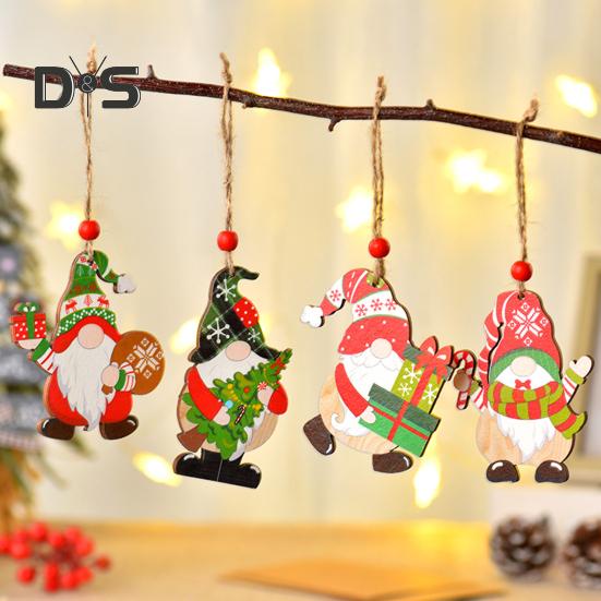 12 Pcs Christmas Wooden Ornaments Hanging Gnome Gingerbread Man Decorations Xmas Tree Pendant for Holiday Home Decor