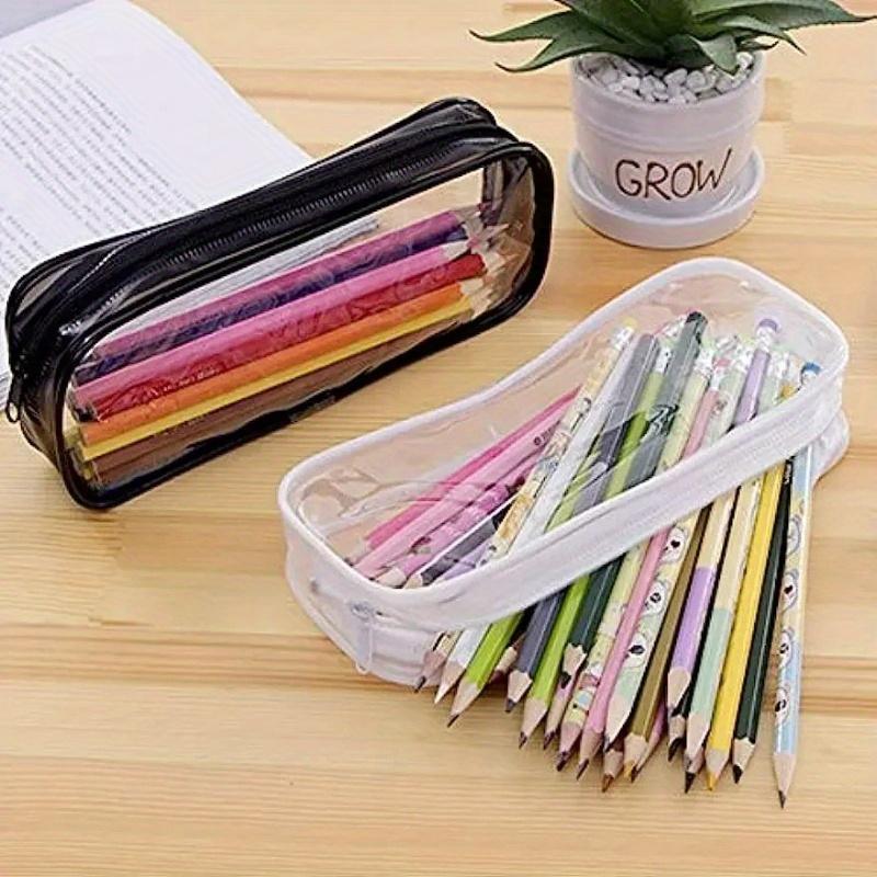 1pc Transparent Pencil Case Large Capacity Pen Box for Girls Cosmetic Bag Stationery Office School Supplies