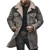 Men Jacket Large Plush Lapel Long Sleeve Vintage Suede Jacket with Pockets Zipper Up Mid-length Motorcycle Coat