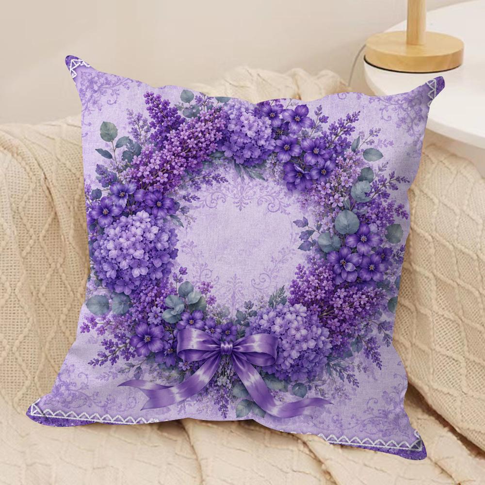Violet Botanical Print Cushion Cover Pillow Case Short Plush Square Throw Pillow Covers Pillowcase Sofa Home Decor Gift