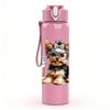 1PC Cute Coffee Puppy Dog Pattern 750ml Color Plastic Sports Water Bottle Leakproof Flip Straw Lid Suitable for Sports Office Home Use