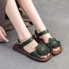 Johnature Сандалии на плоской подошве из натуральной кожи с цветочным принтом в стиле ретро, ​​удобная женская обувь с квадратным носком на мягкой подошве в этническом стиле