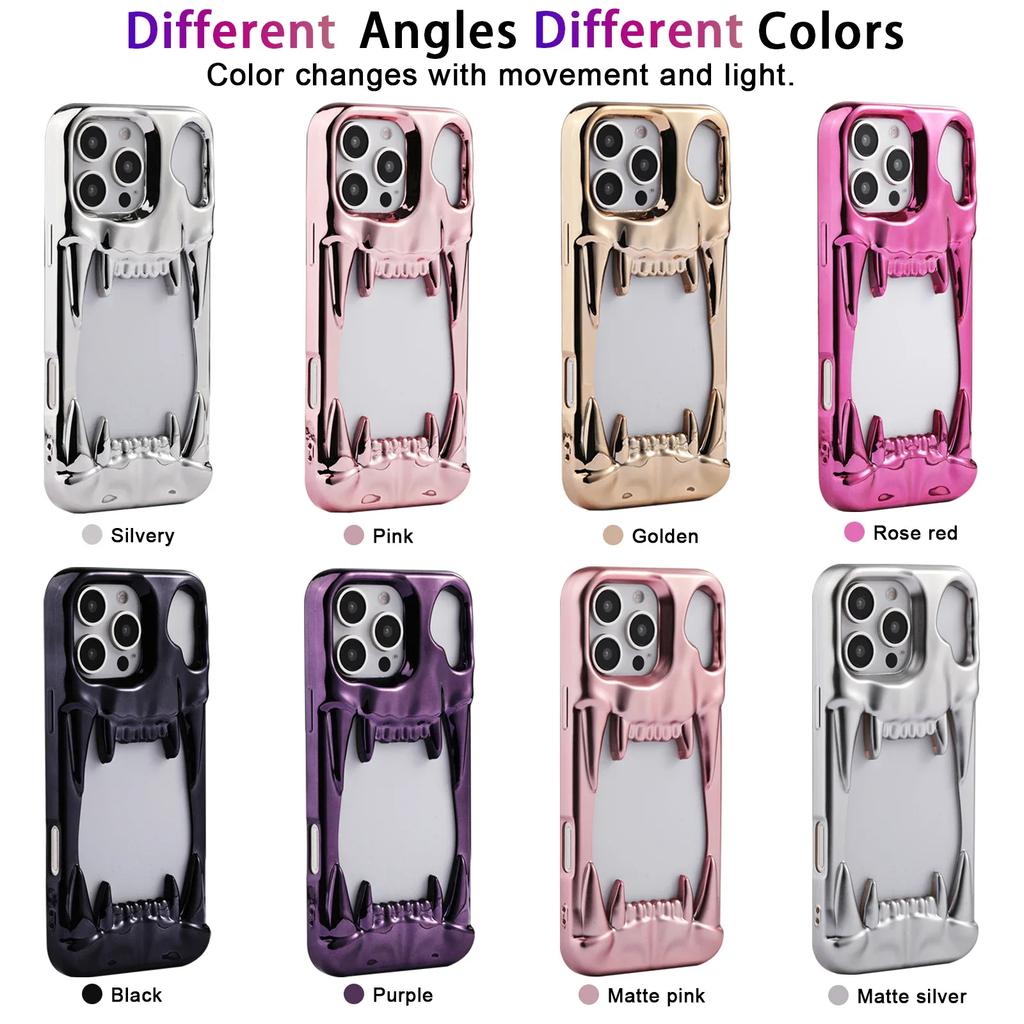 Полый скелет Зуб тигра Трехмерный пластиковый чехол для телефона для IPhone 16E 16 Pro Max 15 14 Plus 13 12 11 Защитная крышка