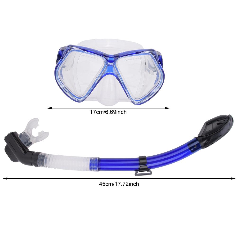 Professional Large Frame Diving Mask Swim Goggles Snorkeling Anti Fog Swimming Glasses Full Dry Breathing Tube(Blue
