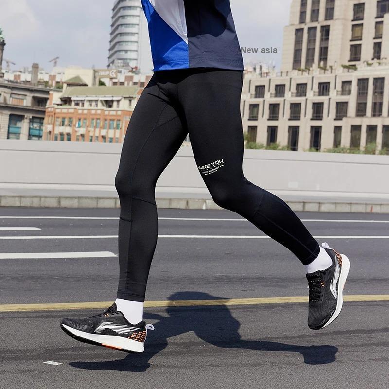 Мужские леггинсы Li Ning Plain Letter Print с высокой талией и фитнес-принтом, черные AULR091-1
