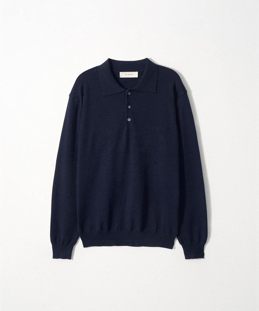 EZIO Essential Button Collar Knit_Navy