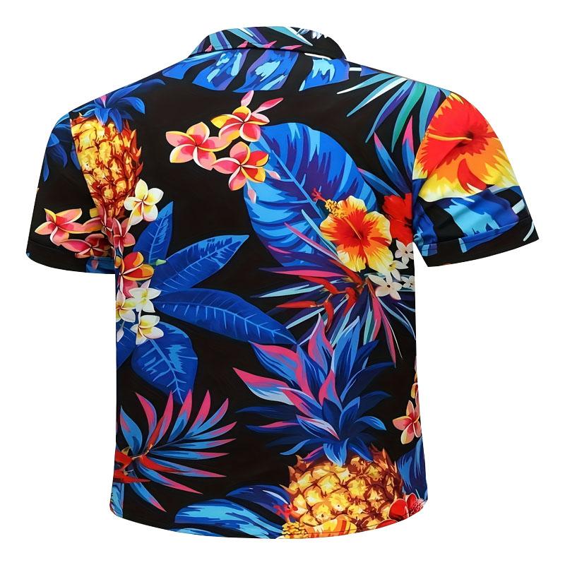 Summer Men's Casual Shirt Beach Vacation Short Sleeved Button Up Shirt Digital Print Color Pineapple Pattern Lapel Formal Wear