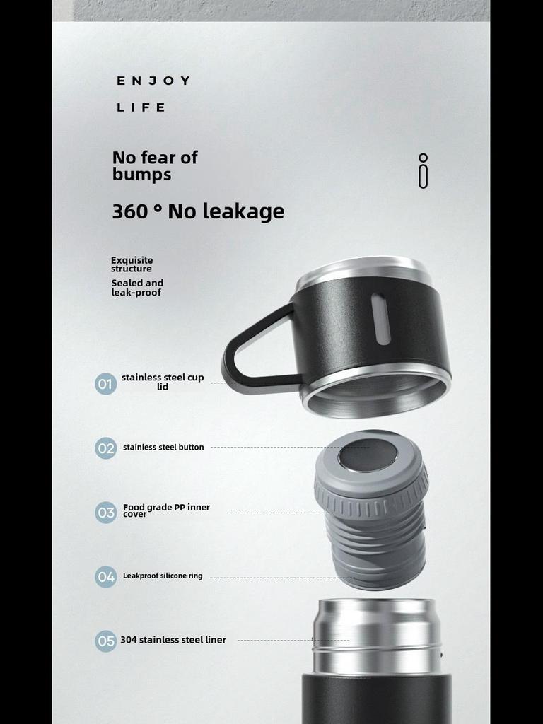 Подарочный набор из термоса из нержавеющей стали объемом 500 мл: 1 чашка и 3 крышки - индивидуальный логотип для мужского делового чая