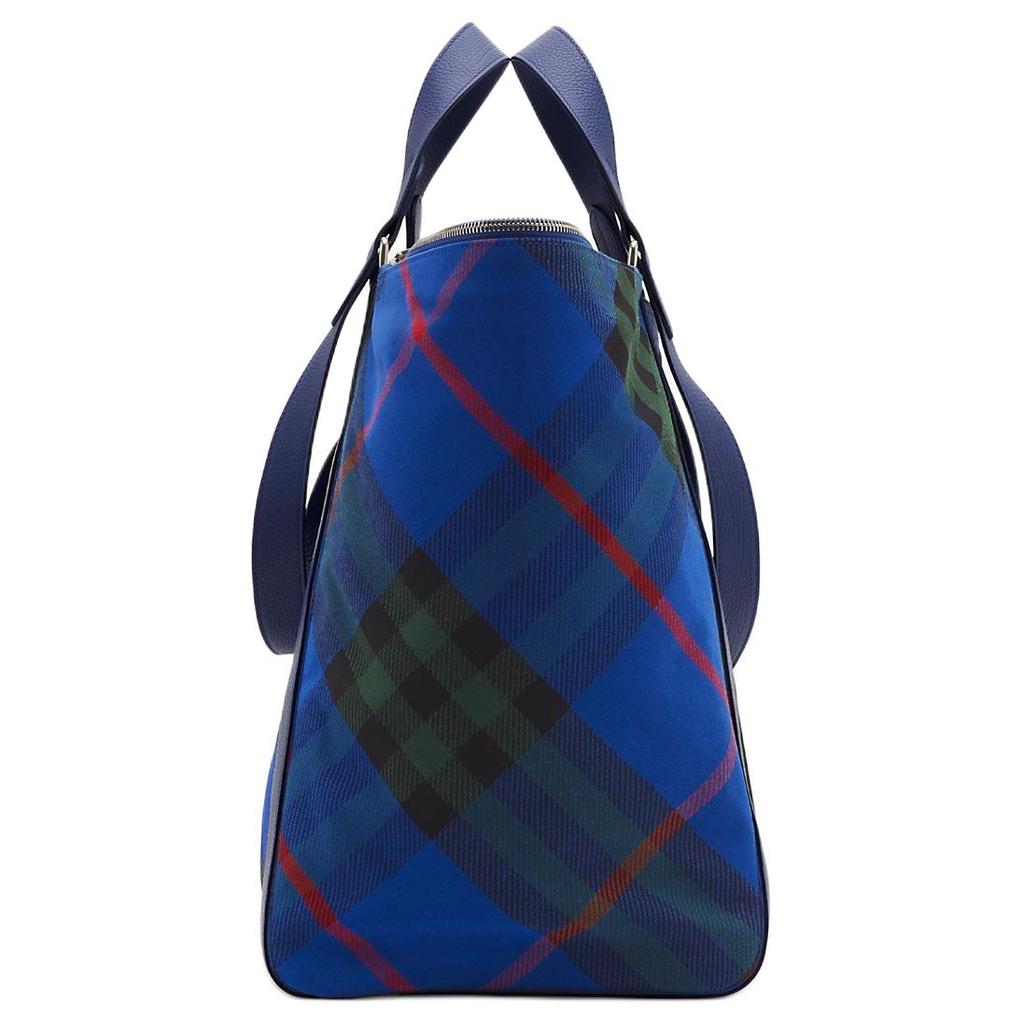 Burberry Large Tote Bag Blue Green Plaid Canvas Leather Top Handle Handbag with Zipper Closure for Women Daily Commute Travel Shopping 80897921