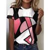 Summer Round Neck Geometric Pattern Color Block 3D Print Top Fashionable Casual Short Sleeved Women's T-shirts