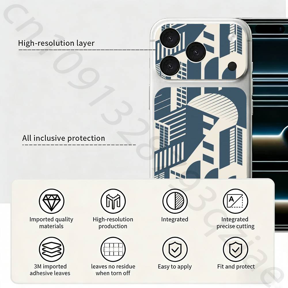 Выставка Баухаус Для iPhone 17 pro Max /17 pro Полное Покрытие Наклейка Пленка-Обертка 3D Цветная Задняя Защитная Наклейка