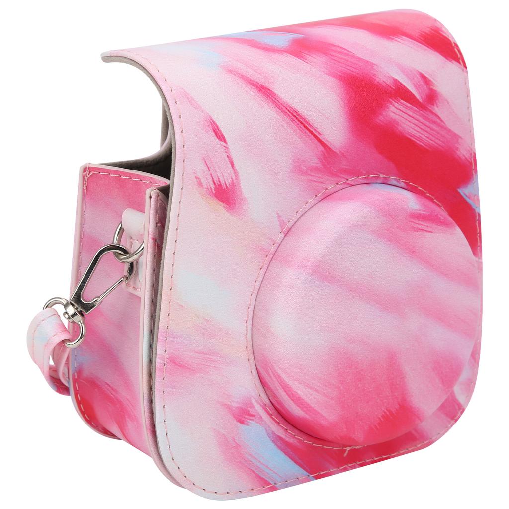 Pink Stripe Pattern PU Leather Camera Protective Case Shoulder Strap Camera Bag Fit for Fujifilm mini 11 9