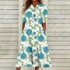 Women's Summer Casual Fashion Floral Printed Short Sleeve Button Pocket Dress