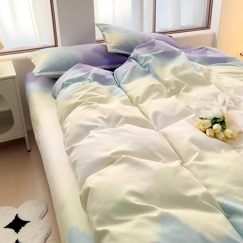 Утолщенный потертый комплект из четырех предметов, осенне-зимний комплект из хлопка из 4 предметов, простыня, пододеяльник, комплект наволочек, постельное белье.