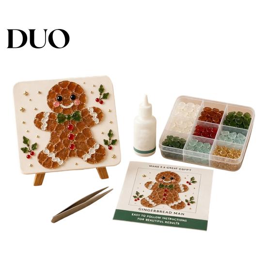 Beginner Friendly Craft Christmas DIY Mosaic Art Kit, Faux Sea Glass Santa Weekend Project Claus Snowman Crafting Kit for Adults
