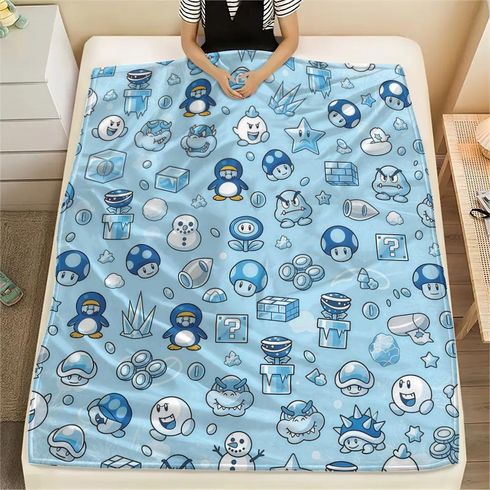 Super Mario Flannel Blanket Print, Warm Soft for Sofa Bed Chair, Perfect for Travel Picnic Bedroom -HE61