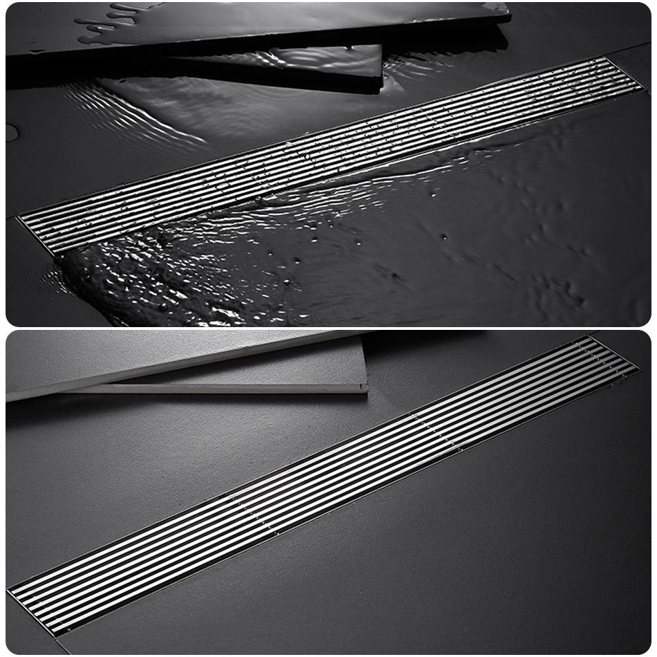 Слив для пола в ванной USU304 из нержавеющей стали в полоску, прямоугольный душ, длинный линейный слив, боковой слив для пола в туалете на кухне