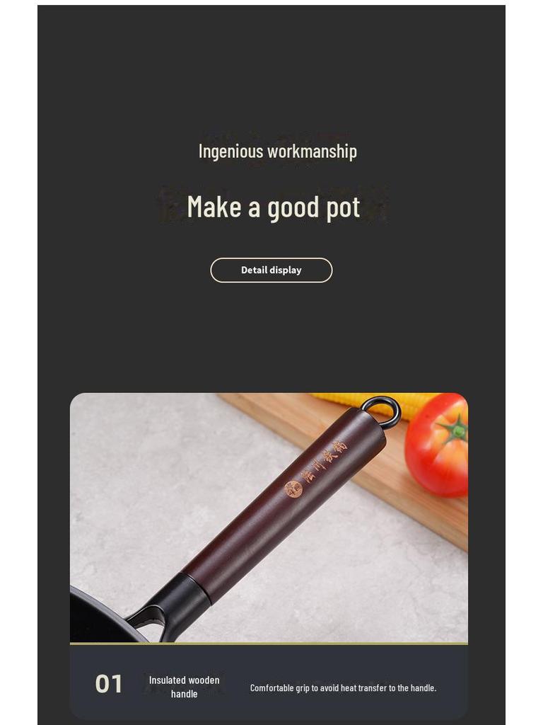 Сковорода Luchuan Old-Fashioned с круглым и плоским дном из чугуна с антипригарным покрытием для газовых плит