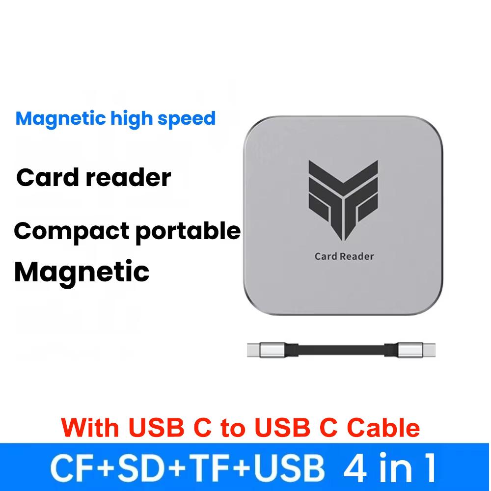 Kebidu 4-в-1 Магнитный кард-ридер | Мультипортовый адаптер SD/TF/CF/USB, Plug & Play, Высокоскоростная передача фото и видео для iPhone, Android, Камер, Ноутбуков