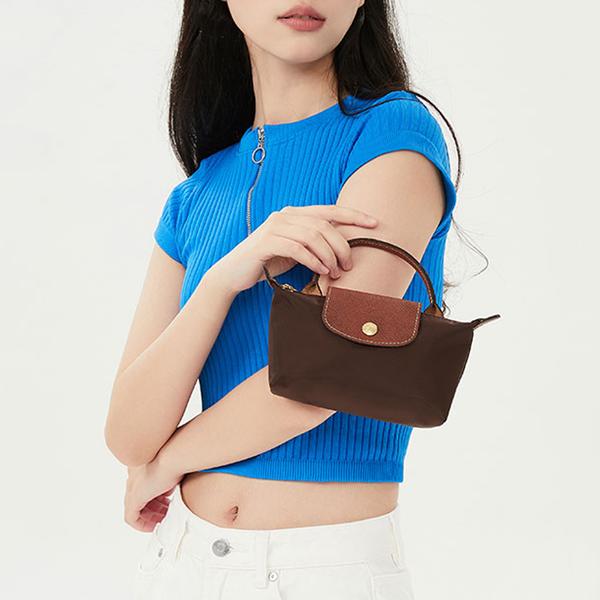 Longchamp Le Pliage Original Серия Короткая Ручка Ткань Кожа Сумка-пельмень Косметичка Сумка-тоут Женские сумки Коричневый 34175089P81