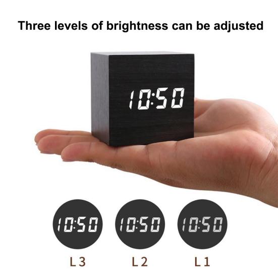 Wooden Sound Control Square LED Digital USB/AAA Electronic Table Alarm Clock