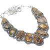Petrified Wood Jasper Gemstone Handmade 925 Silver Jewelry Necklace 18" JCN484-458