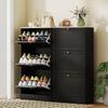 Scandinavian Shoe Cabinet, 3 Drop-Down Doors, Holds 18 Pairs, 60x23.5x115cm, Black Wood-Look