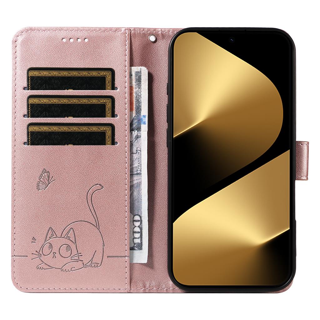 Чехол для Huawei Pura 80 Ultra с тиснением в виде кошки, кожаный чехол для телефона с ремешком на запястье