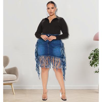 Женская летняя свободная джинсовая юбка средней длины с кисточками и высокой талией, джинсовая юбка средней длины средней длины, полуюбка для отдыха