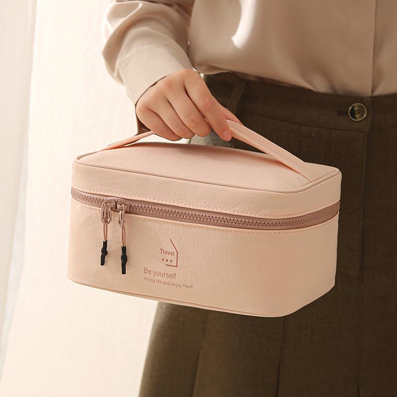 Portable Makeup Case With Multiple Compartments Nylon Travel Toiletry Bag
