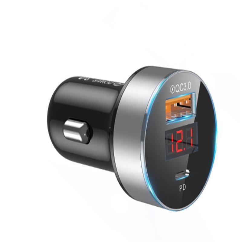 Многофункциональный цифровой дисплей QC3.0 один USB автомобильная зарядка быстрая зарядка + PD двойная быстрая зарядка мобильный телефон автомобильная зарядка автомобиль оптовая продажа