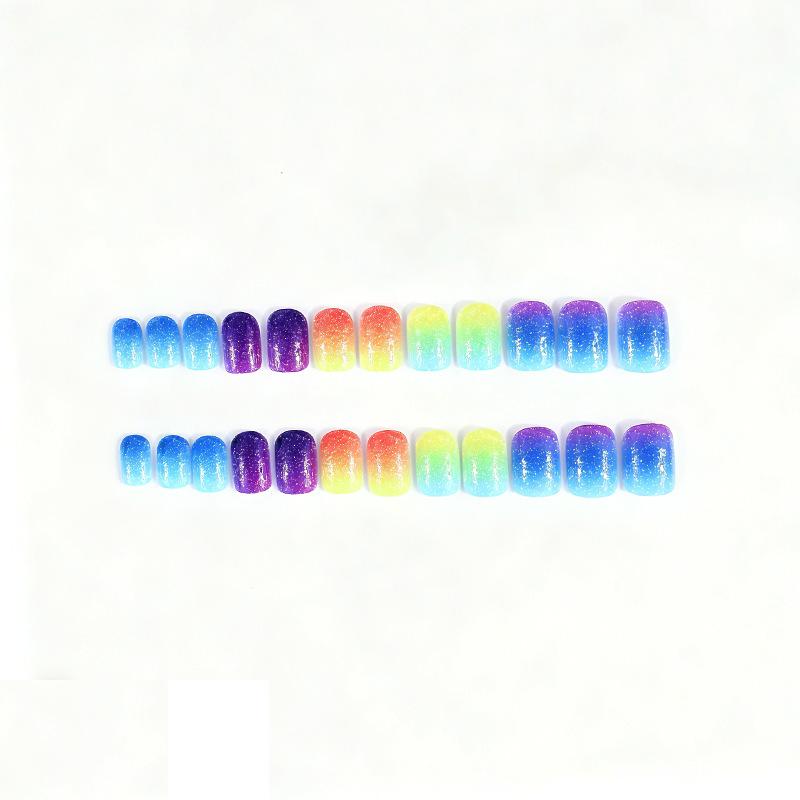 24 pieces, hot-selling manicure, high-fashion dopamine color gradual change design, short square wearing armor wholesale
