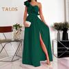 Lady Evening Dress One Shoulder Sleeveless Split Hem Solid Color Ruffle Pleated Solid Color Off Shoulder Prom Cocktail Party Maxi Dress Ball Gown