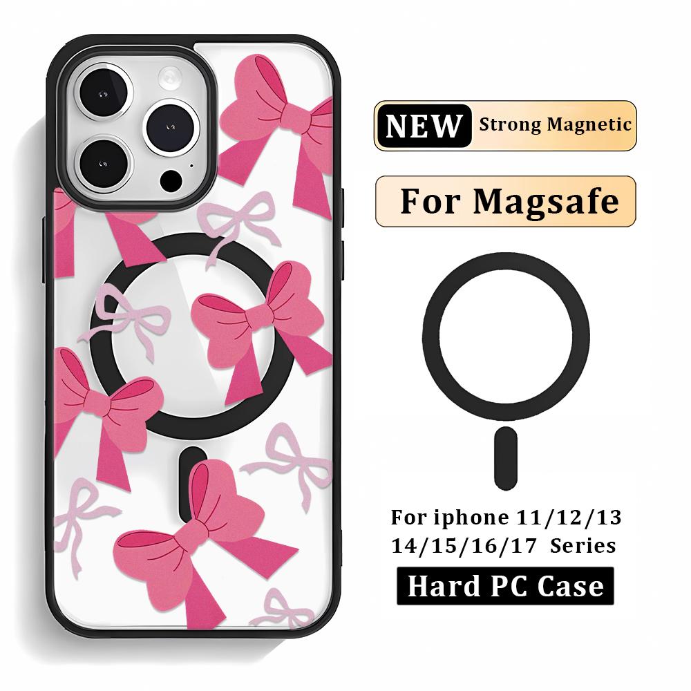 Магнитный чехол для беспроводной зарядки Magsafe для iPhone 17 16 15 14 13 12 11 Pro Max Милый розовый бант Чехол