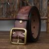 Belt Men's Retro Personality Trendy Pleated Distressed Cowhide Leather Pure Copper Pin Buckle Korean Casual Jeans Belt