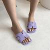 Korean Version of Solid Color Flat-bottomed Slippers Women's Slippers European and American Square Head Breathable One Pedal Home Slippers Women