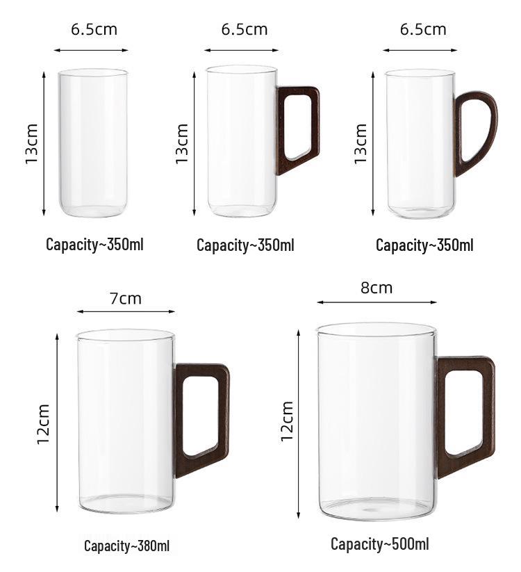 High-Temperature Resistant Tea Cup Set: Thickened Borosilicate Glass with Wooden Pistol Grip Handle