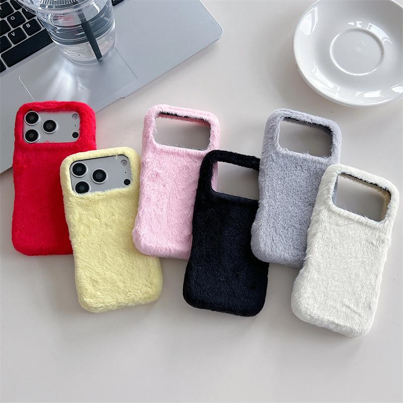 Зимний теплый однотонный пушистый плюшевый чехол для телефона iPhone 17 Air 16 15 14 13 Pro Max Ударопрочный защитный чехол