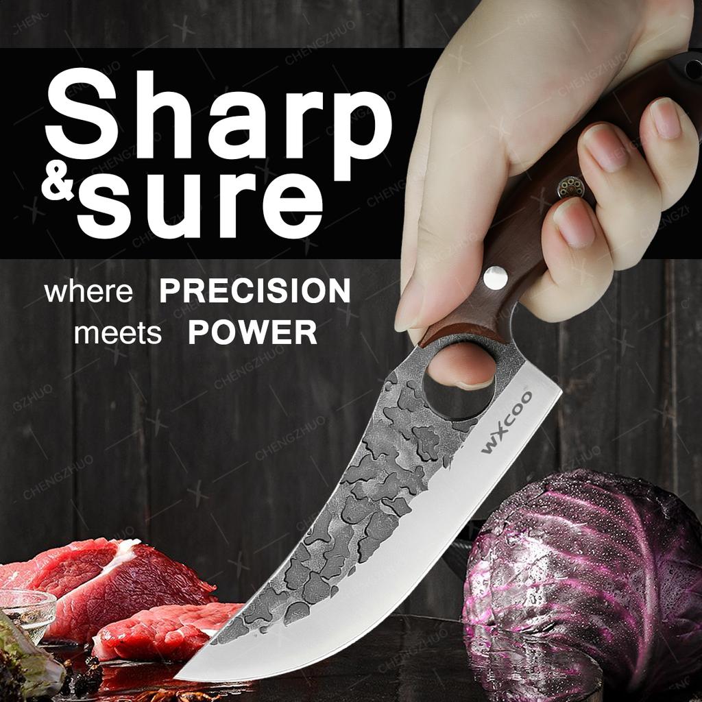 Профессиональный нож для мяса Кованый нож для разделки Нержавеющая сталь Топор Кухонный нож шеф-повара Ножи для мяса, рыбы, фруктов с чехлом