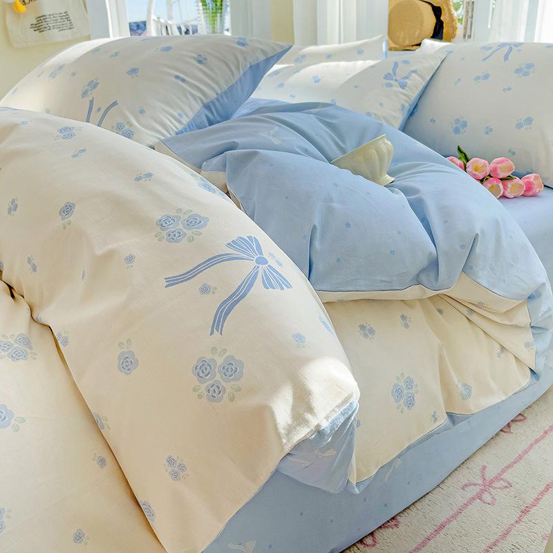 100% Cotton Bedding Four-piece Set, Skin-friendly, Breathable, Soft and Comfortable Bed Sheet Pillowcase, Quilt Cover Set