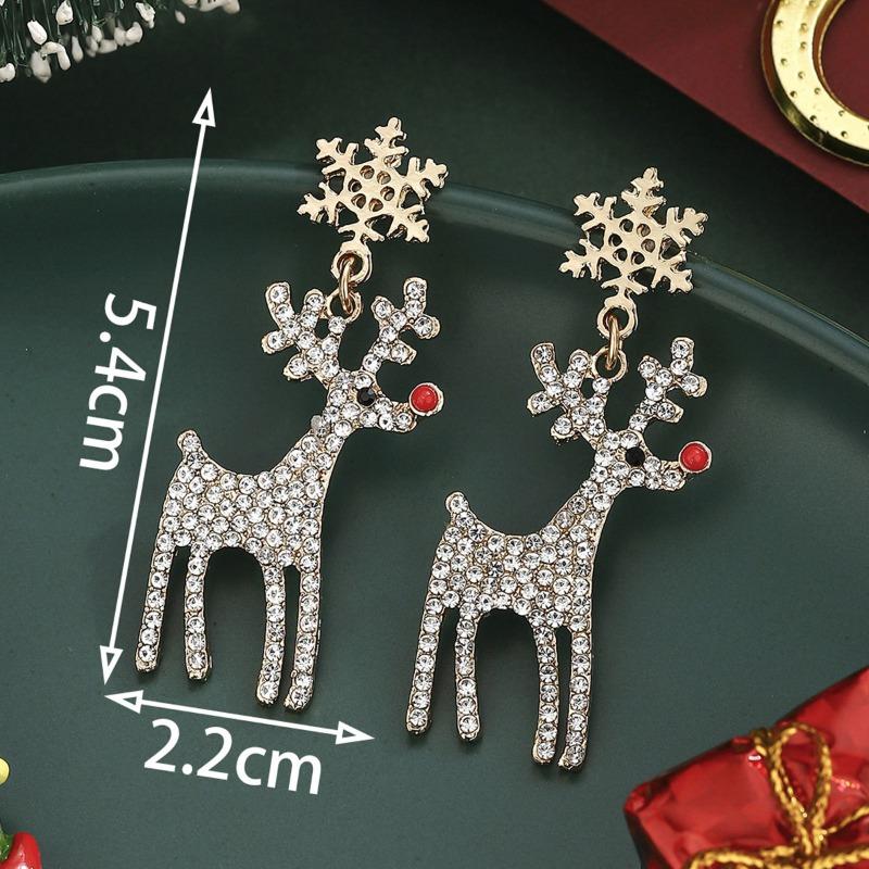 New Christmas Snowflake Elk Earrings, Christmas Diamond Stud Earrings Alloy Rhinestone Earrings Ornament