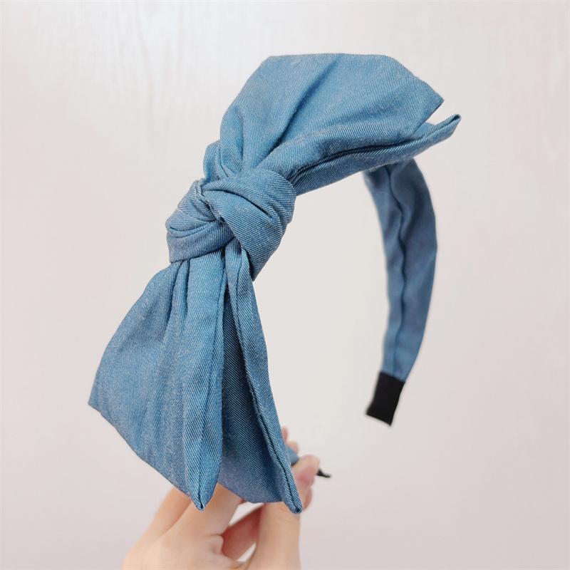 Винтажные джинсовые повязки на голову с узлом для женщин, повседневные головные уборы для шопинга, повязки для волос с боковым бантом