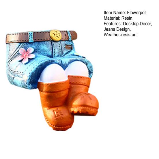 Yousheng Denim Jeans Flower Pot Resin Retro Denim Skirt Flower Pot Home Decor Succulents Planter for Garden Yard Indoor Desk Display