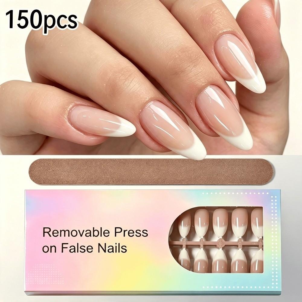 Semi-Transparent Press On Nails Glossy Finish French False Nails New Fake Nails for Daily Wear